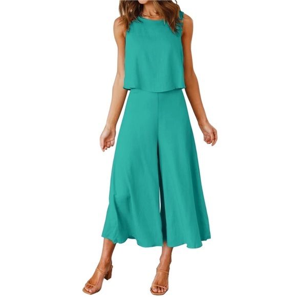 Women’s Two Piece Dress Pant Tank Sleeveless Outfit Wide Leg High Waisted Medium - Picture 1 of 9
